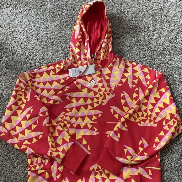 ADIDAS X FARM RIO HOODIE Kangaroo pocket Pull Over Bold Orange Red Cropped Small - Picture 7 of 13